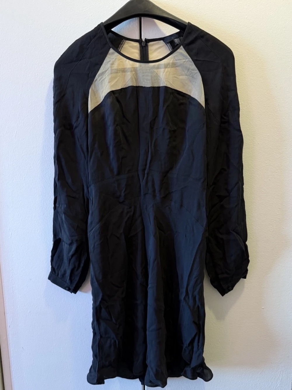 Joe's Jeans Black and Cream Silk Midi Dress with sweetheart see-through mesh